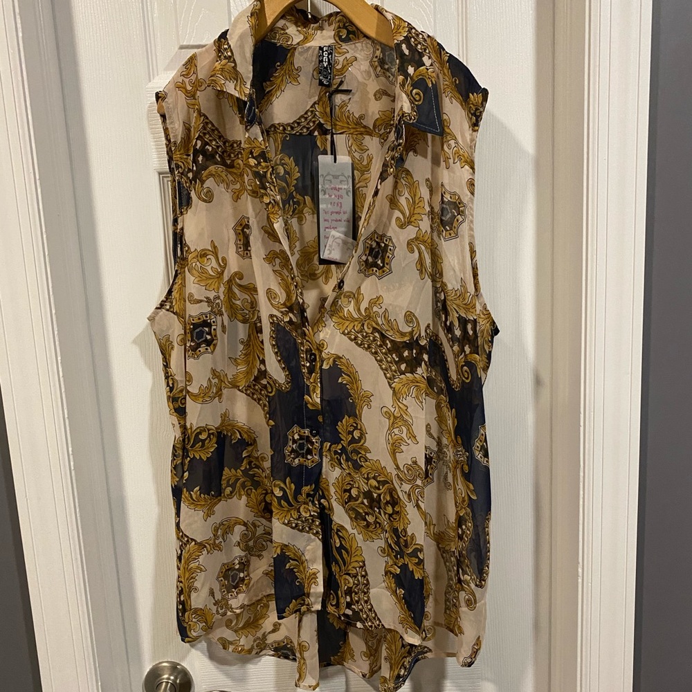 FCNY Sheer Print Sleeveless Blouse